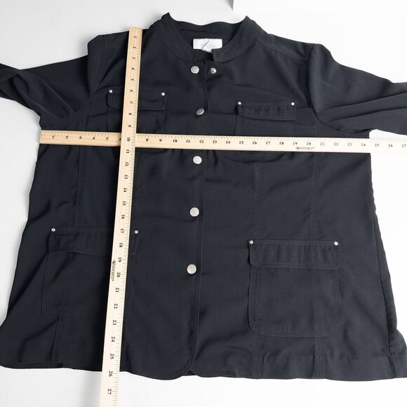 Susan Graver Style Twill Snap Front Lightweight Jacket Womens 1X Black A6223 - Picture 4 of 16